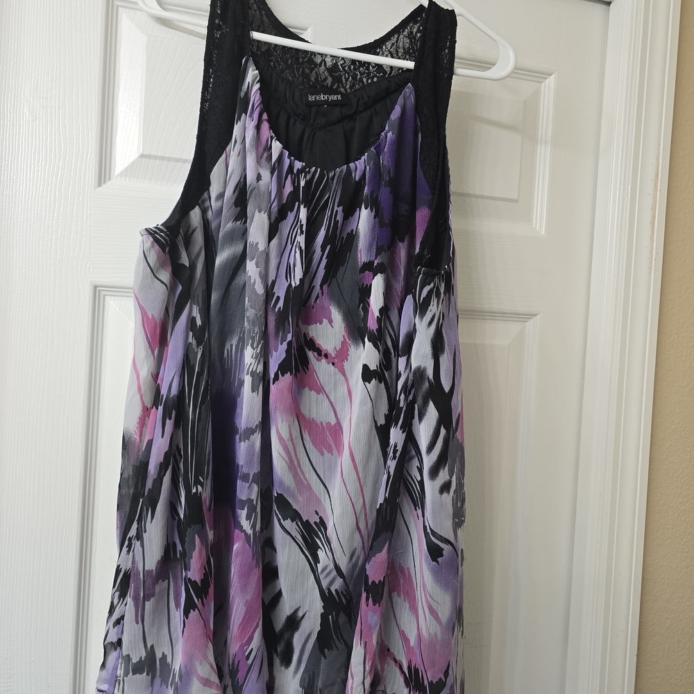 Lane Bryant Black and Purple Graphic Tank Top